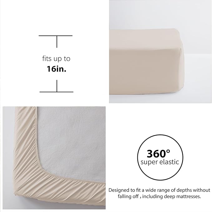 Zzlpp Beige Queen Comforter Set 7 Pieces, Seersucker Bed in a Bag for Bedroom, All Season Bedding Sets with 1 Comforter, 2 Pillow Shams, 2 Pillowcases, 1 Flat Sheet, 1 Fitted Sheet