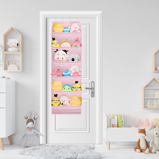 SLEEPING LAMB Over The Door Shoe Rack with Large Deep Pockets, Kids Shoe Organizer for Closet Door, Narrow Hanging Boots Storage, Pink - Image 7