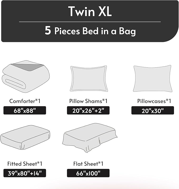 MUXHOMO 5 Pieces Twin XL Comforter Set, Reversible Bed in a Bag Twin XL Size, All Season Bedding Set with Comforter, Flat Sheet, Fitted Sheet, Pillowcases & Shams, Teal & Lake Blue