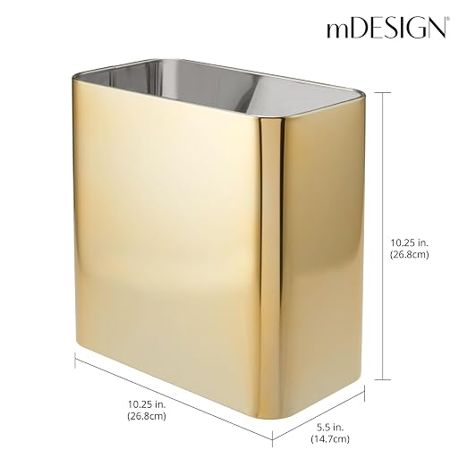 mDesign Small Metal 2.4 Gallon/9 Liter Trash Can Wastebasket Garbage Bin for Bathroom, Slim Rubbish Waste Bin Trashcans - Mirri Collection - Soft Brass - Image 4