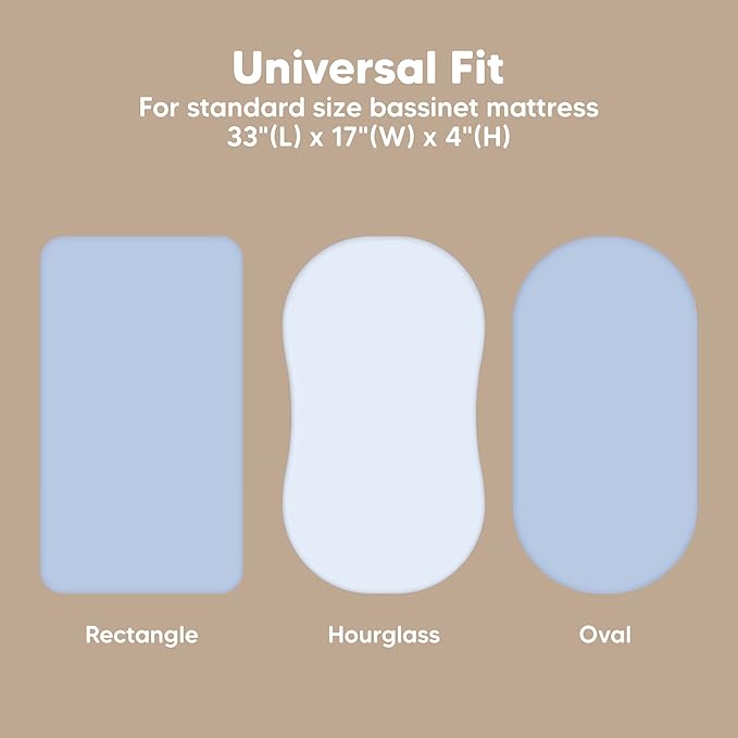 2-Pack Baby Bassinet Sheets Girl, Boy - 33x17 Viscose Derived from Bamboo Bedside Mattress Fitted Bassinet Sheets, Compatible with Halo Bassinest Swivel Sleeper, Baby Delight, Graco (Blue Flax)