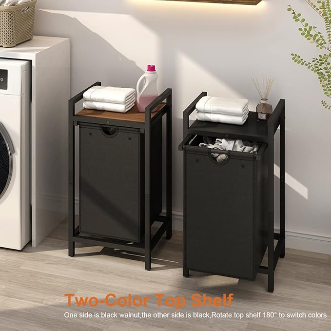 LAATOOREE Laundry Hamper, Two-Color Laundry Basket with Removable Laundry Bag and Top Shelf, Clothes Hamper for Samll Space,Laundry Room, Bedroom, Bathroom - Image 2