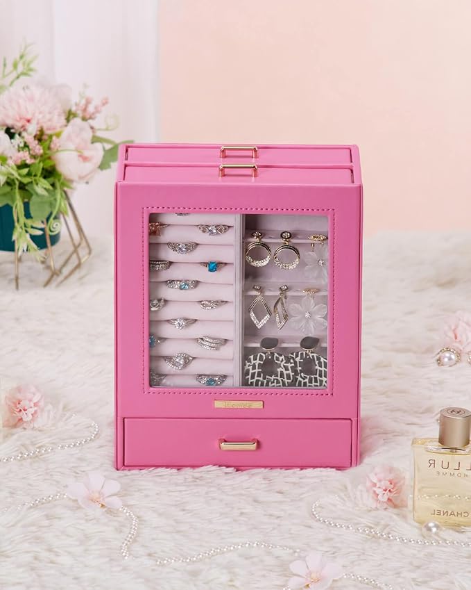 Homde Mothers Day Gifts Jewelry Organizer Girls Women Jewelry Box for Necklaces Rings Earrings Gift Bracelets Storage Case(Pink + Gold) - Image 9