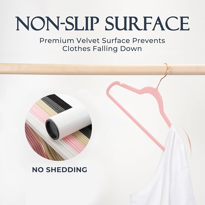 HOUSE DAY Pink Velvet Hangers 360 Pack, Premium Non-Slip Felt Clothes, Sturdy Heavy Duty Coat, Durable Hangers for Suits, Space Saving with No Hanger Mark, 360° Swivel Rotating Rose Gold Hook - Image 2
