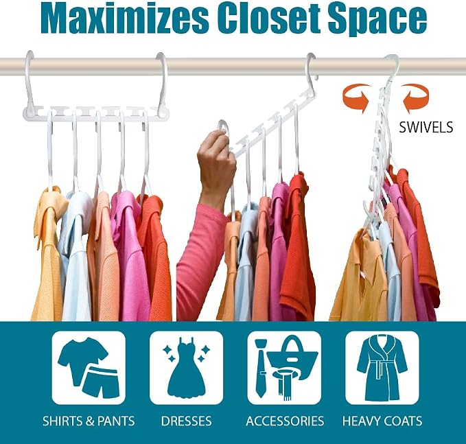 Wonder Hanger Max 20-Pack Space Saving Hangers, Reinforced Hooks Swivels 360°, Cascading Hanger, College Dorms & Storage Closet Organizer, Fully Assembled – White - Image 3