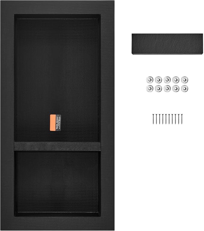 VEVOR Shower Niche Ready for Tile 16" x 32", Double Shelf Organizer, Square Corners Wall-inserted Niche Recessed, Sealed Protection Modern Soap Storage Niche for Shower Bathroom, Black by VEVOR