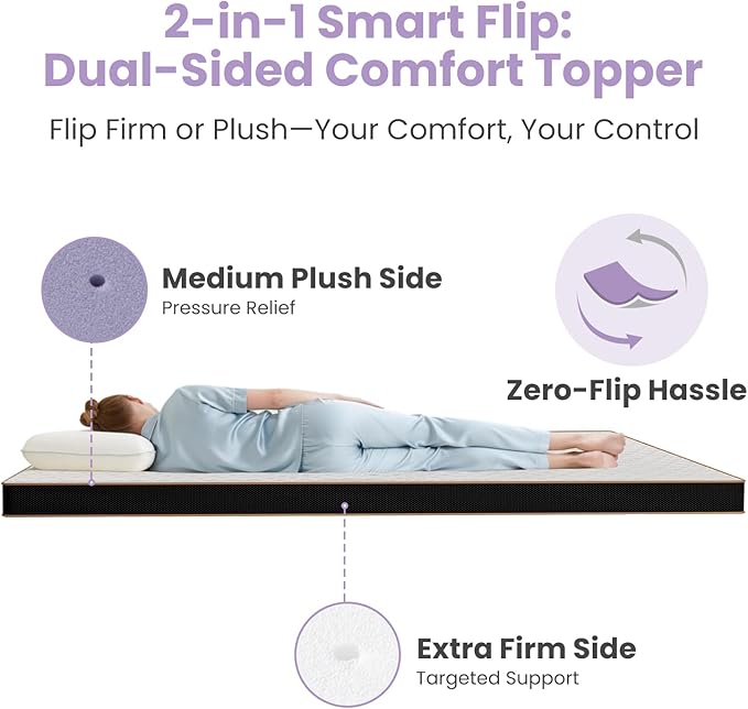 Extra Firm Queen Mattress Topper with Removable Bamboo Cover, 4 Inch Gel Memory Foam Cooling Bed Topper, Dual Firmness for Back Pain, Extra Hip/Shoulder/Lumbar Support, 365-Night Trial, CertiPUR-US