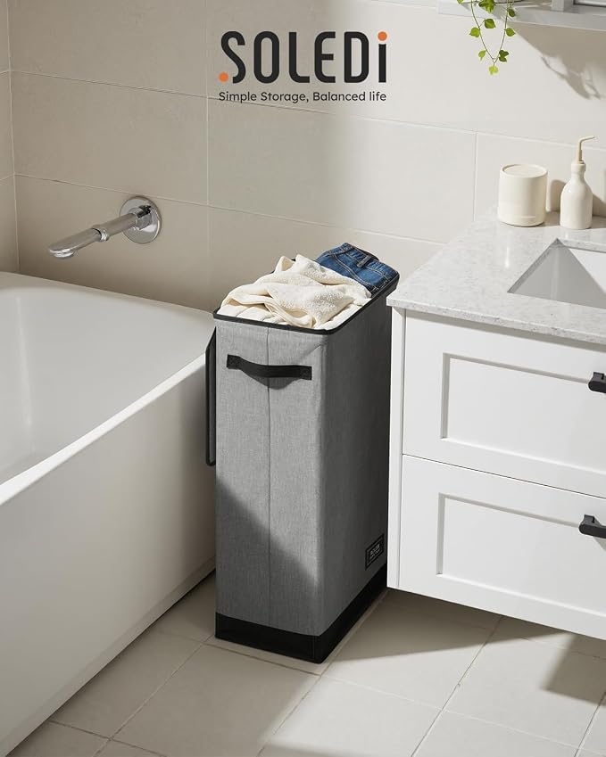 SOLEDI Slim Laundry Hamper with Lid, Narrow Laundry Basket with Removable Bags, Dirty Clothes Hamper with handle, Small Hamper perfect for Laundry room, Bathroom, Bedroom, Small spaces. 70L Grey - Image 8