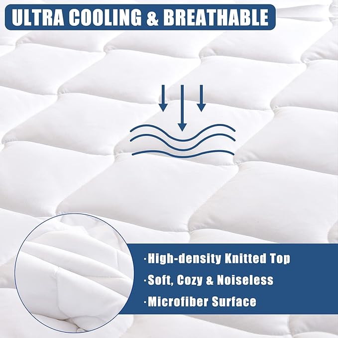 Twin XL Size Quilted Fitted Mattress Pad, Waterproof Breathable Cooling Mattress Protector, Stretches up to 21 Inches Deep Pocket Hollow Cotton Alternative Filling Noiseless Mattress Cover