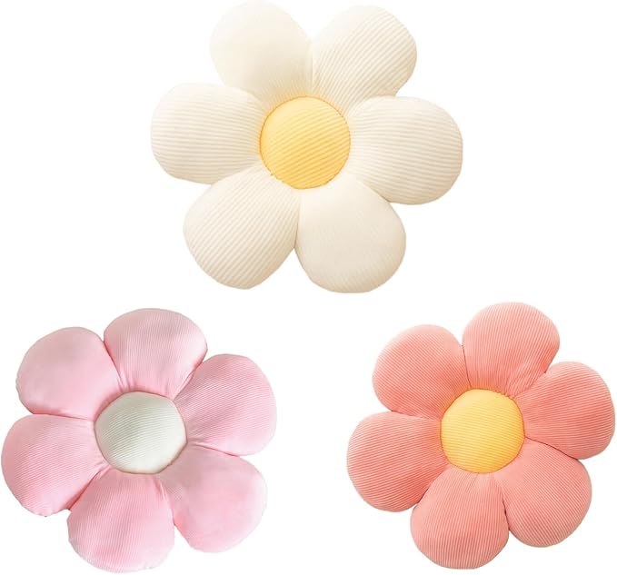 CANGHI Flower Pillow - 3 Pcs Flower Shaped Throw Pillow 15.7'' Cute Daisy Flower Pillow Flower Seating Cushions for Adults Kids Home Bedroom Sofa Chair Couch Decor (White/Lightpink/Pink, 15.74 in)