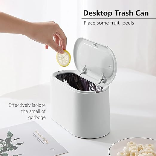 SUBEKYU Mini Trash Can with Lid,Small Desk Trash Can,Countertop Mini Garbage Cans,Tiny Waste Basket,White,with 3 roll Bags - Image 6