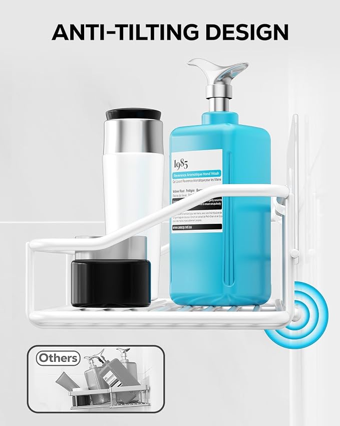 Nieifi Shower Caddy Shelf with Hooks Storage Rack Organizer Adhesive Stainless Steel Without Drilling for Bathroom, Lavatory, Washroom, Restroom, Shower, Toilet, Kitchen - 2 Pack (White) - Image 4