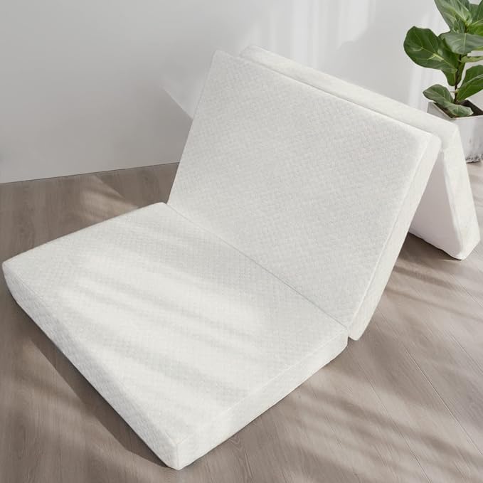 Moonsea Tri Folding Mattress Topper, Memory Foam Tri-fold Mattress with Ultra Soft Waterproof Washable Cover, Twin Size (75"x38"x4")