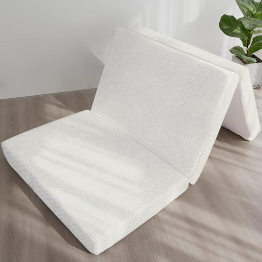 Moonsea Tri Folding Mattress Topper, Memory Foam Tri-fold Mattress with Ultra Soft Waterproof Washable Cover, Twin Size (75"x38"x4")