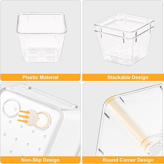 SMARTAKE 22-Piece Drawer Organizer with Non-Slip Silicone Pads, 5-Size Clear Desk Drawer Organizer Trays Storage Tray for Makeup, Jewelries, Utensils in Bedroom Dresser, Office and Kitchen, Clear - Image 5
