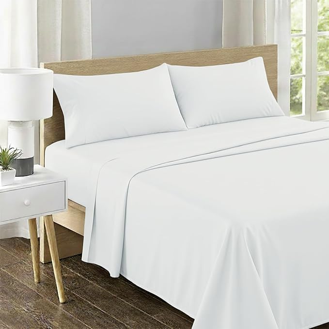 Feather & Stitch 500 TC Twin Size Damask Bed Sheet Set, 100% Cotton Soft Breathable Bedsheets, 3 Piece 18" Deep Pockets Sateen Weave Solid Bedding Mattress Resort Hotel Luxury- (Solid White)