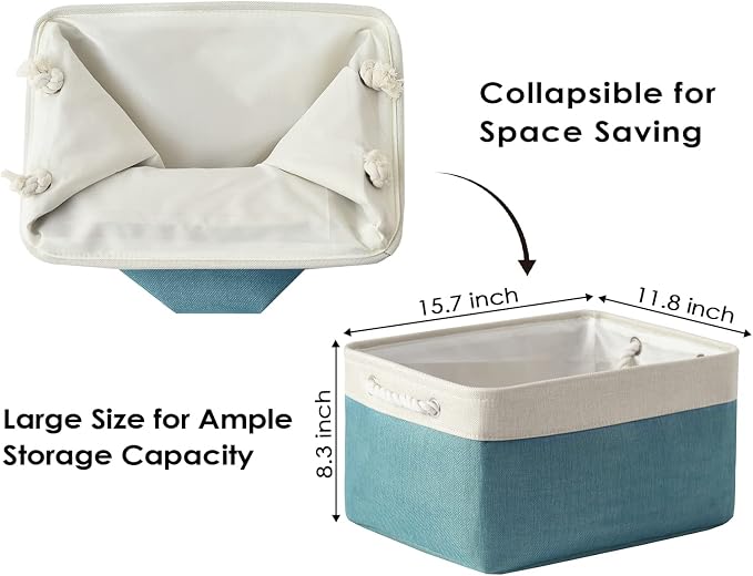 TheWarmHome Storage Bins - Large 3 Pack 15.7x11.8x8.3 in Fabric Storage Baskets for Organizing Shelves | Large Basket Closet Organizer for Home Decor Shelf Baby Toy Laundry (White & Green) - Image 4