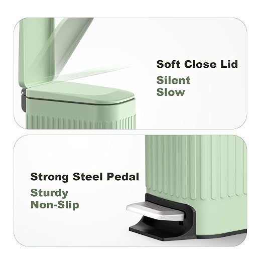 TrashAid Slim Bathroom Trash Can with Lid Soft Close, 6 Liter/1.6 Gallon Stainless Steel Small Garbage Can with Removable Inner Bucket, Step Pedal, Slim Wastebasket for Toilet, Office, Bedroom, Green - Image 4