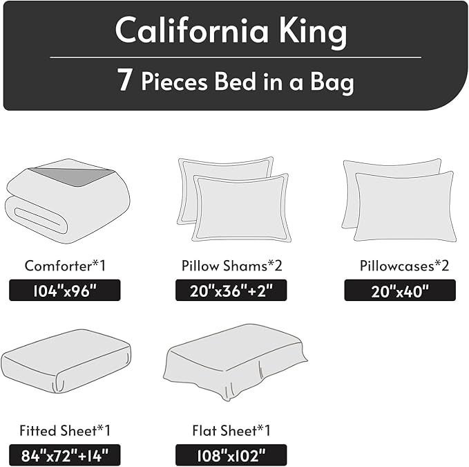 MUXHOMO 7 Pieces California King Comforter Set, Reversible Bed in a Bag Cal King Size, All Season Bedding Set with Comforter, Flat Sheet, Fitted Sheet, Pillowcases & Shams, Brown & Khaki