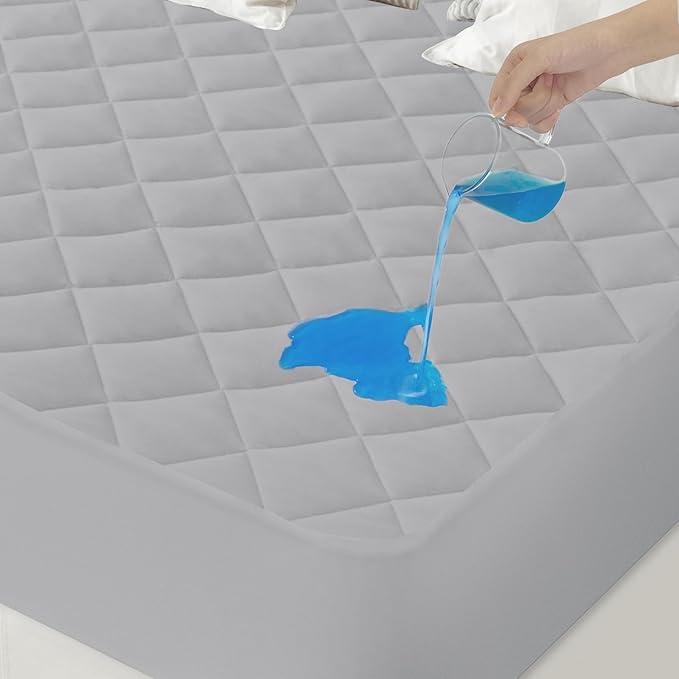 Twin XL Mattress Pad Waterproof, Twin XL Size Mattress Protector Quilted, Mattress Cover Fitted Mattress Topper, Up to 18 Inch, Gray
