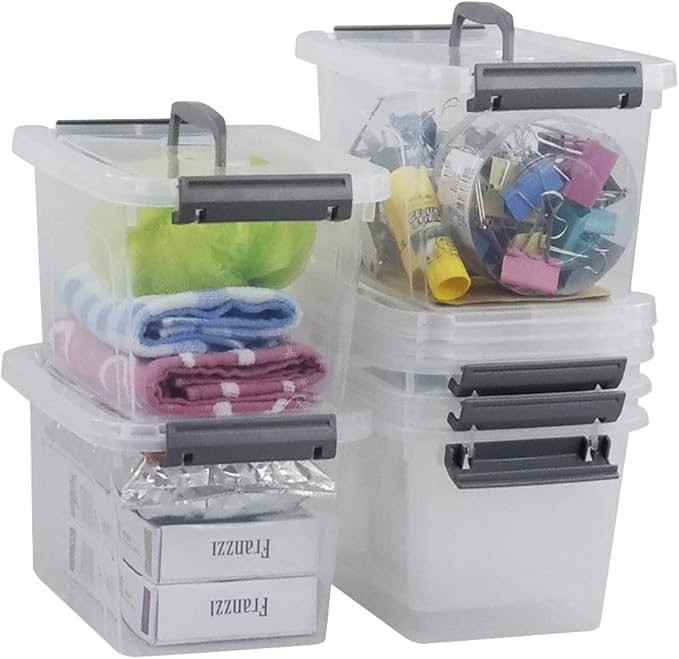 Bringer 6-Pack 5 L Clear Plastic Storage Box, Small Storage Latch Bin