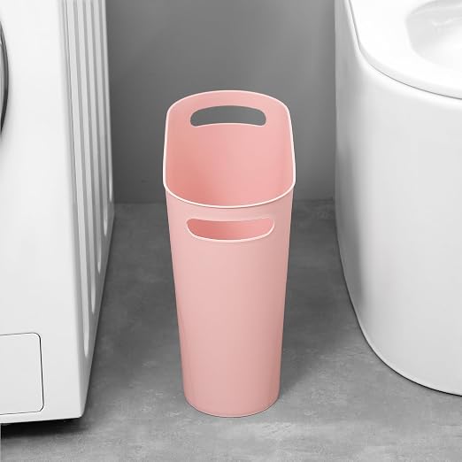rejomiik Small Trash Can, 3.5 Gallon Slim Garbage Can Plastic Waste Basket with Handles Container Bin for Narrow Spaces Bathroom, Bedroom, Kitchen, Office at Home, Rosette Pink - Image 5