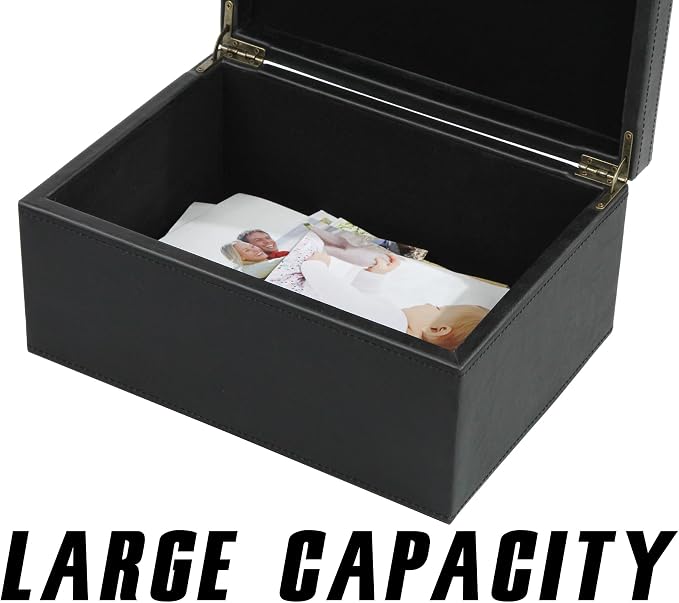 HofferRuffer Faux Leather Decorative Box, Large Wooden Structure Keepsake Box Accessory Organizer Jewelry Organizer with Hinged Lid, Storage Container for Home or Office (Black) - Image 7