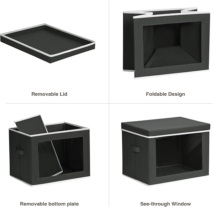 Homsorout Stackable Storage Bins with Lids - Medium Storage Box with Lids, Foldable Closet Boxes for Organizing, Wardrobe Clothes Organizer with Window, Cubes Bins for Living Room, 5 Pack, Black - Image 7