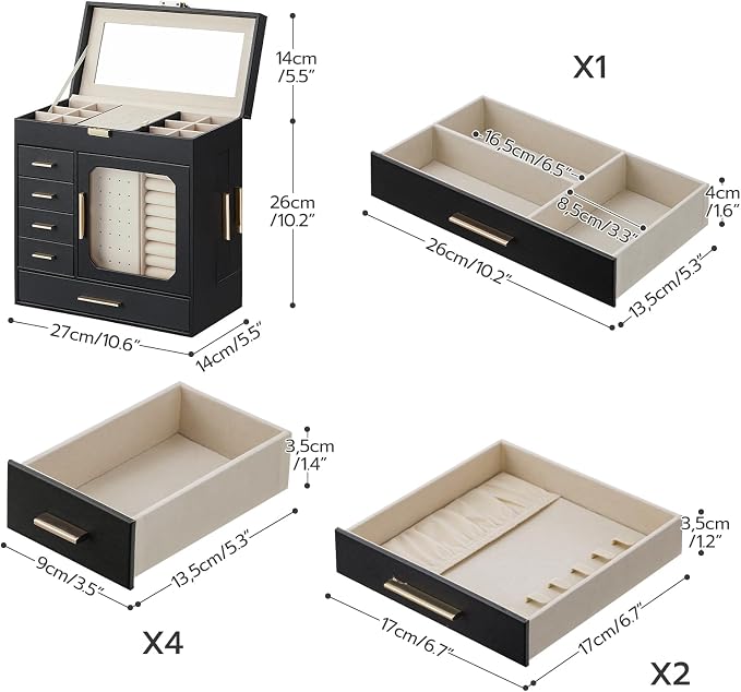 HOOBRO Jewelry Box with Mirror, Jewelry Organizer Box with Capacious Storage Space, Jewelry Holder Organizer, Hand-Held Jewelry Case, Glass Cover, Modern Style, Black and Light Gold BK06JB04G1 - Image 8