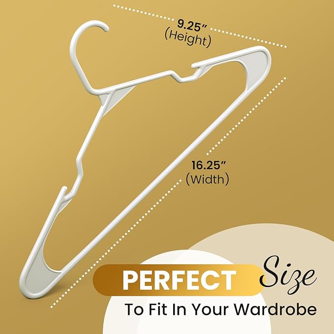 Our Modern Space 100 Pack Adult Plastic Hanger for Shirt Pants Coats Dresses Skirts Suits Jackets - Standard Thick Coat Hanger - Sturdy & Durable Design with Shoulder Grooves Hook - White - Image 4