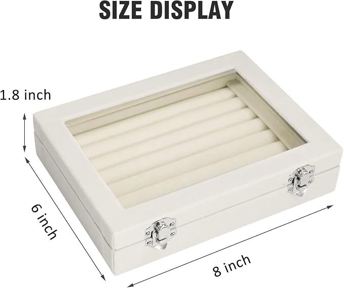 Vicoter Rings Organizer Tray 7 Slots Velvet Jewelry Earring Storage Box with Transparent lid Jewelry Display Case for Girls Wife Mom Women (Beige) - Image 2