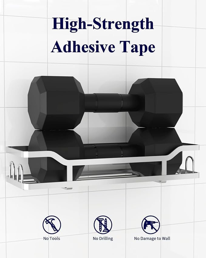 Kitsure Shower Caddy Extra Large - Adhesive Shower Organizer, Stainless Steel Shelf for Inside Shower, No Drill Bathroom Organizers and Storage, Home Decor Accessories, 2 Pack,Sliver - Image 4