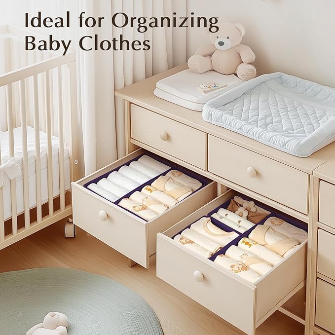 DIMJ Drawer Organizers Clothes, Set of 12 Dresser Organizer Bins, Fabric Closet Organizers and Storage, Shallow Drawer Dividers for Nursery, Clothing, Baby Clothes, Socks, Underwears, Tie (Purple) - Image 4