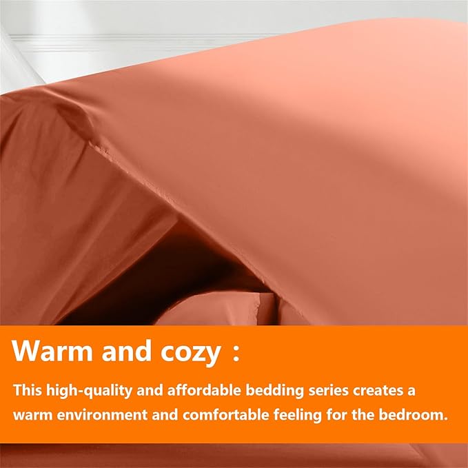 TAIMIT Burnt Orange Queen Size Comforter Set - 7 Pieces, Bed in a Bag Bedding Sets with All Season Soft Quilted Warm Fluffy Reversible Comforter,Flat Sheet,Fitted Sheet,2 Pillow Shams,2 Pillowcases