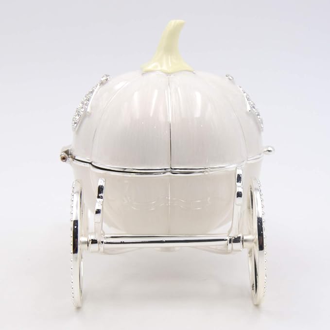 LASODY Crystal Cinderella Pumpkin Carriage Decorative Hinged Jewelry Trinket Box Unique Gift for Family,Jewelry Chests Wedding Valentine‘ Day, Mother’s Day Gifts (Small, Pumpkin Car Jewelry Box) - Image 3