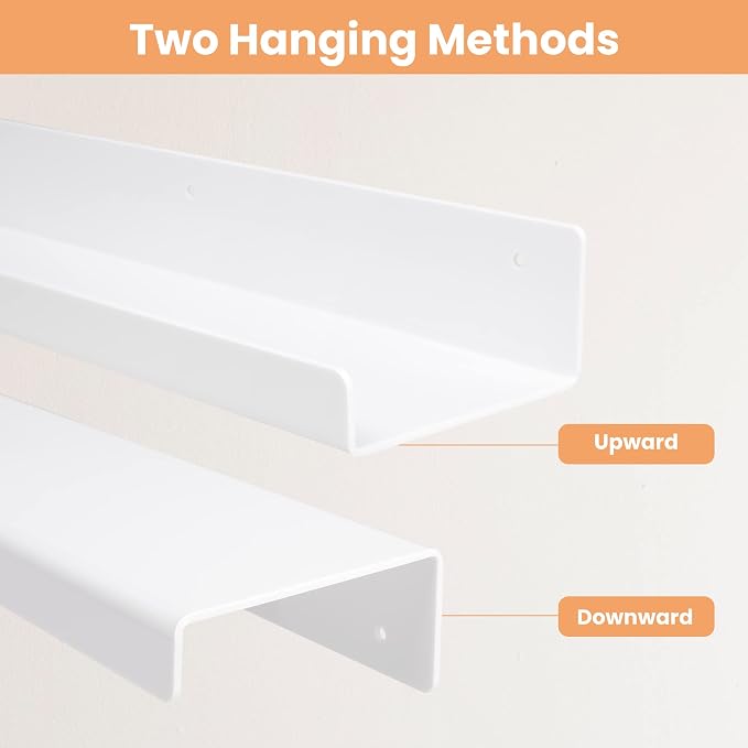 upsimples Acrylic Shelves for Wall Decor, 15" Display Shelf Perfume Organizer for Bathroom, Bedroom, Living Room, Floating Bookshelves for Kids, White, 4 Pack | for Kids, Display Shelf, Organizer, for Bathroom, Bedroom, Living Room Decor - Image 5