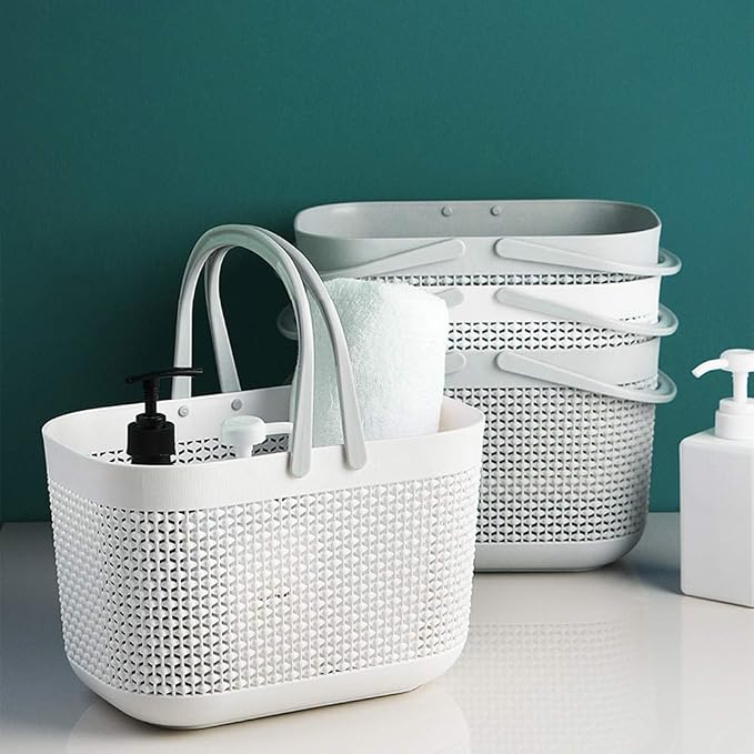 UUJOLY Portable Shower Caddy Basket Tote, Plastic Storage Basket with Handles Organizer Bins for Kitchen Bathroom College Dorm, White 2 Pack - Image 4