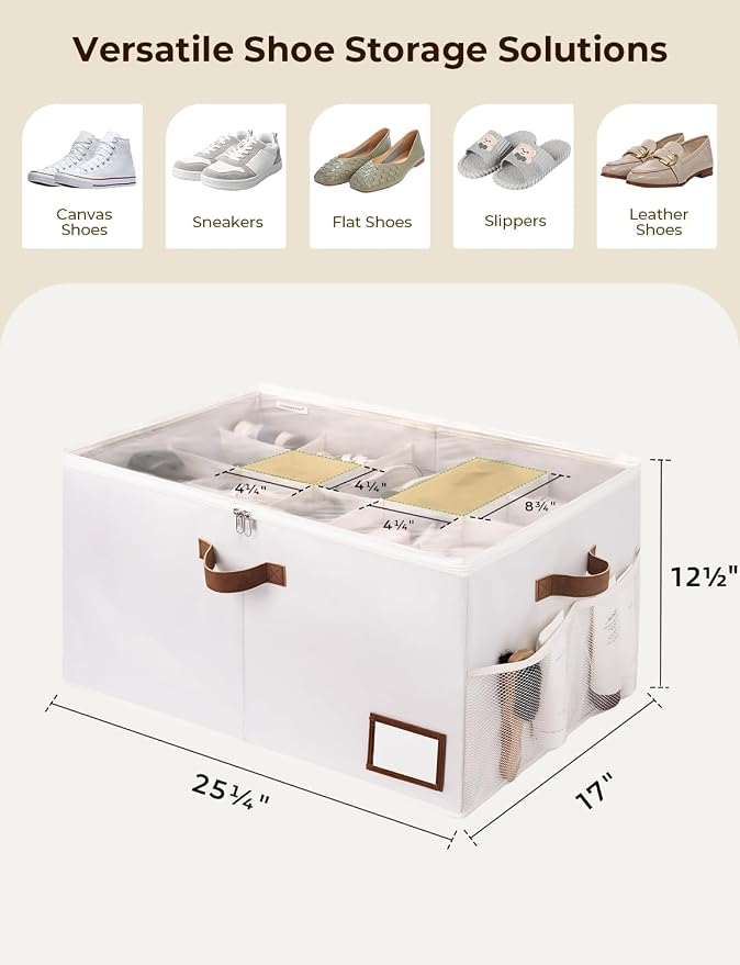 StorageWorks Shoe Organizer for Closet, Shoe Storage with Side Mesh Pocket, Shoe Cubby With Clear Cover, Storage Shoe Containers for Sneakers and Sandals, Fits up to 20 Pairs, Beige - Image 3