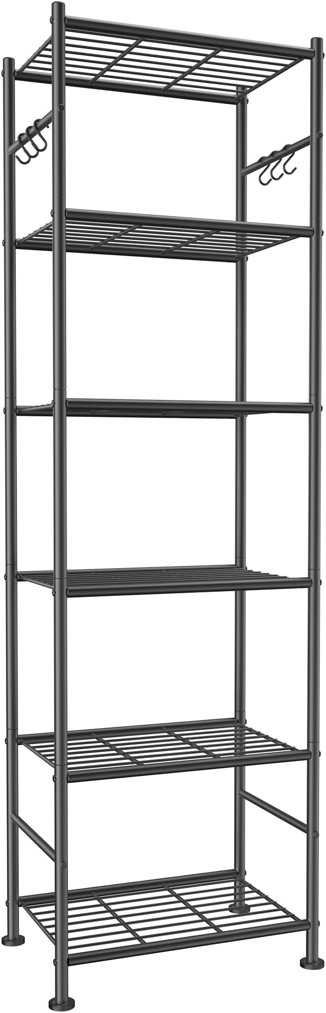 Sakugi Storage Shelves - 6-Tier Large Capacity Shelf Organizer with Hooks, Heavy-Duty Garage Shelving with Leveling Feet, Wobble-Free Rack for Bedroom, Balcony, Garage, 18.1"×12.4"×70.1", Black by Sakugi