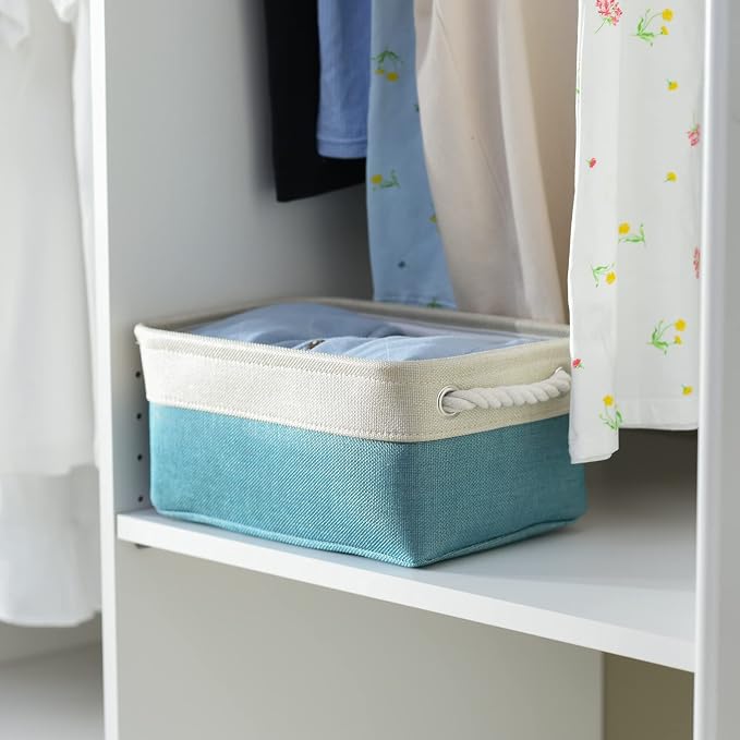 TheWarmHome Fabric Storage Bin with Handles,Storage Basket for Home Storage and Organization, Shelf Basket with Cover for Living Room Bedroom Decor Closet（White & Green,Small ,11.8L×7.9W×5.2H - Image 4