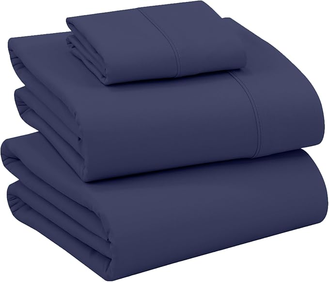 RUVANTI 100% Cotton Sheets – Twin XL Size Percale Bedding, Cooling & Breathable, Durable with a Crisp, Soft & Comfortable Feel, 16" Deep Pocket, 3-Piece Set, Crown Blue