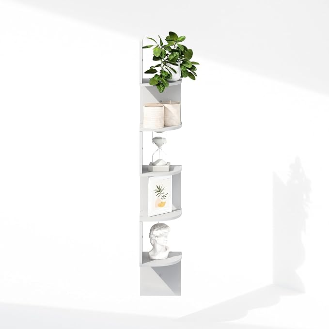 Furinno Rossi 5-Tier Floating Corner Shelf for Wall, Corner Zigzag Shelf Wall Mounted, Radial Wall Mount Shelves, for Home Office, Living Room, Bedroom, Bathroom, White - Image 4
