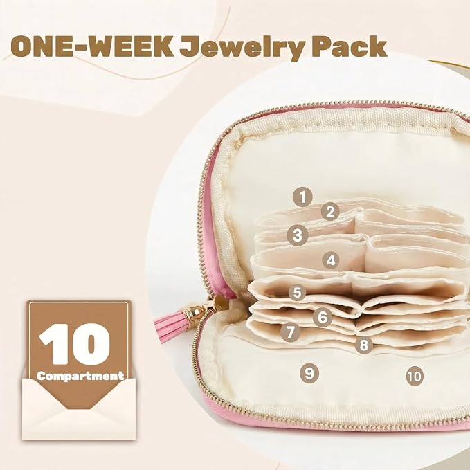 Mini Travel Jewelry Case, Small Jewelry Organizer, Jewelry Travel Case for Women, Portable Travel Jewelry Organizer Bag, Travel Jewelry Box – 5.3 × 5.1 inches (Pink) - Image 3