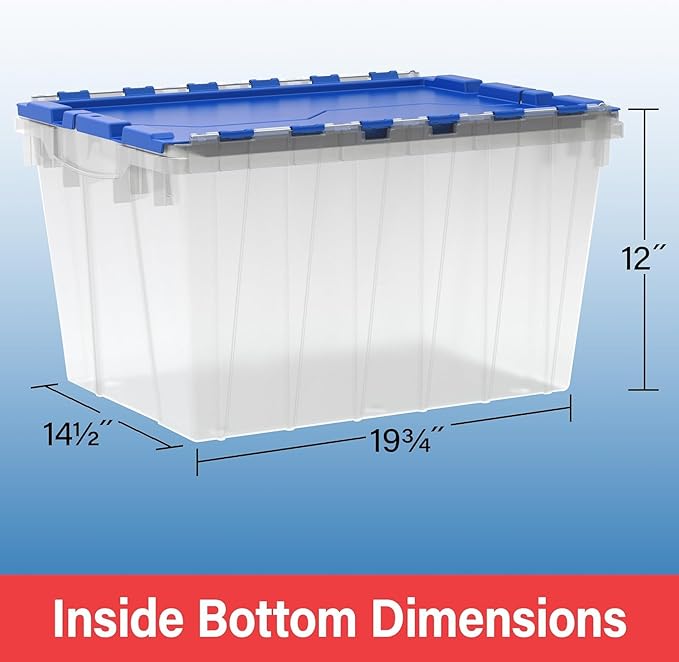 Akro-Mils KeepBox 12 Gallon Storage Container, Nesting and Stackable Plastic Storage Box with Lid Attached, Clear Tote for Garages, Closets, and Moving, 21-1/2" x 15" x 12-1/2", Clear/Red - Image 6