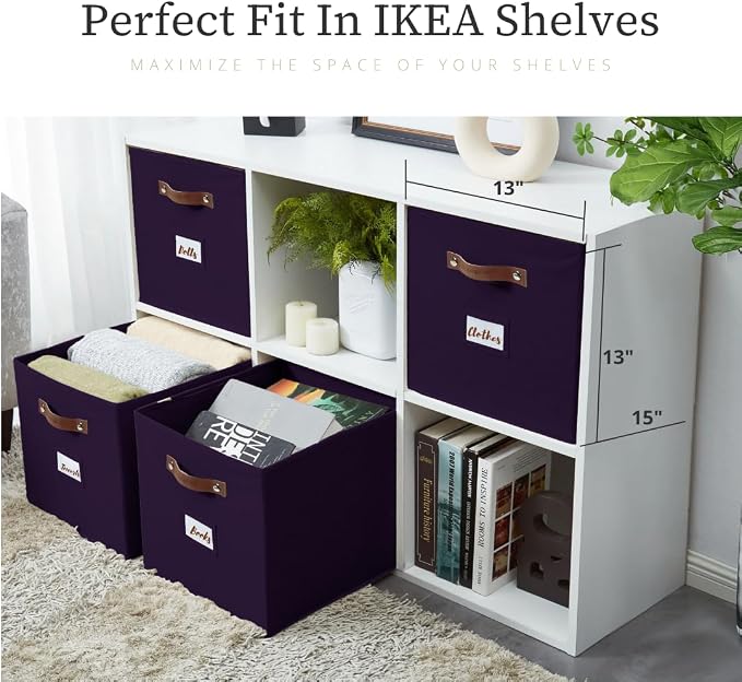 DECOMOMO Storage Baskets, 13x15x13 Storage Cube Bins with Labels for Organizing Shelves Kallax (Kallax / 4pcs, Deep Violet) - Image 7