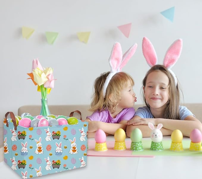 Rectangular Easter Basket Kids Gift Baskets Empty Baby Basket for Boys and GirlsToy Storage Bins Organizer Bin Box Cute Room Decor for Home(Blue easter) - Image 3