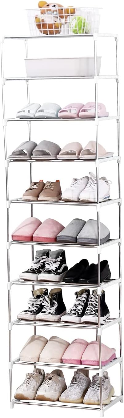 Jucaifu Stackable Small Shoe Rack, Entryway, Hallway and Closet Space Saving Storage and Organization (10-Tier, White) by Jucaifu