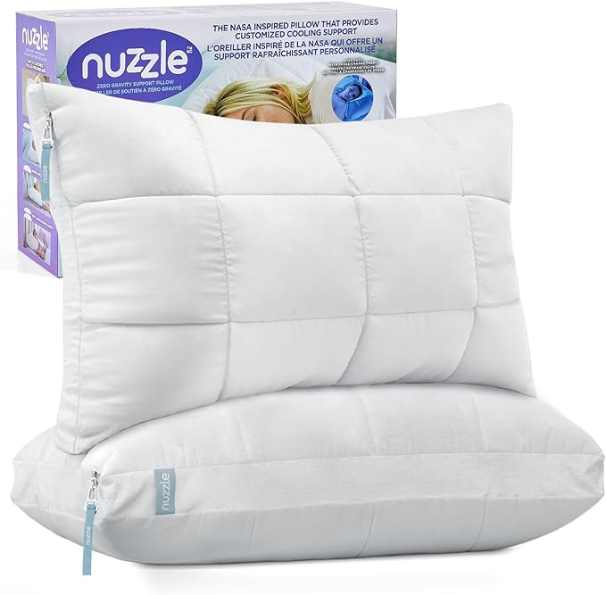 Nuzzle Pillows Standard Size Set of 2 Cooling Adjustable Pillows for Side Sleepers, Luxury Hotel Collection Bed Pillows – Best Adjust Height Soft Firm Pillows for Back, Stomach and Side Sleepers