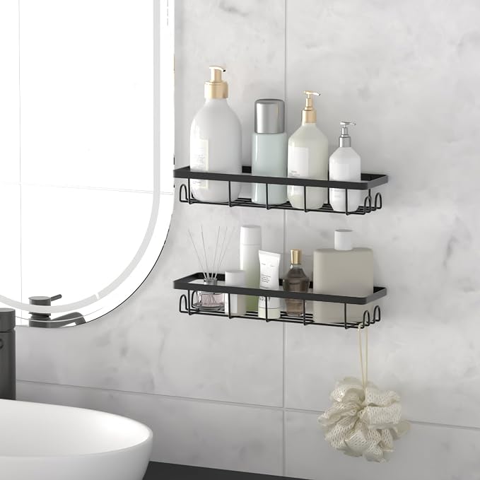 Shower Caddy Organizer with Hooks,Self Adhesive Bathroom Shelves,No Drilling Bathroom Organizers and Storage,Perfect for RV, Apartment, Home Decor,2 Pack Black - Image 3