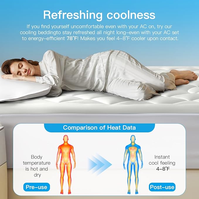 Cooling Mattress Topper King Size - Pillow Top Mattress Pad for Hot Sleepers - Breathable Ultra Soft Mattresses Protector with 8-21 Inch Deep Pocket (78x80 inch, Pearl White)